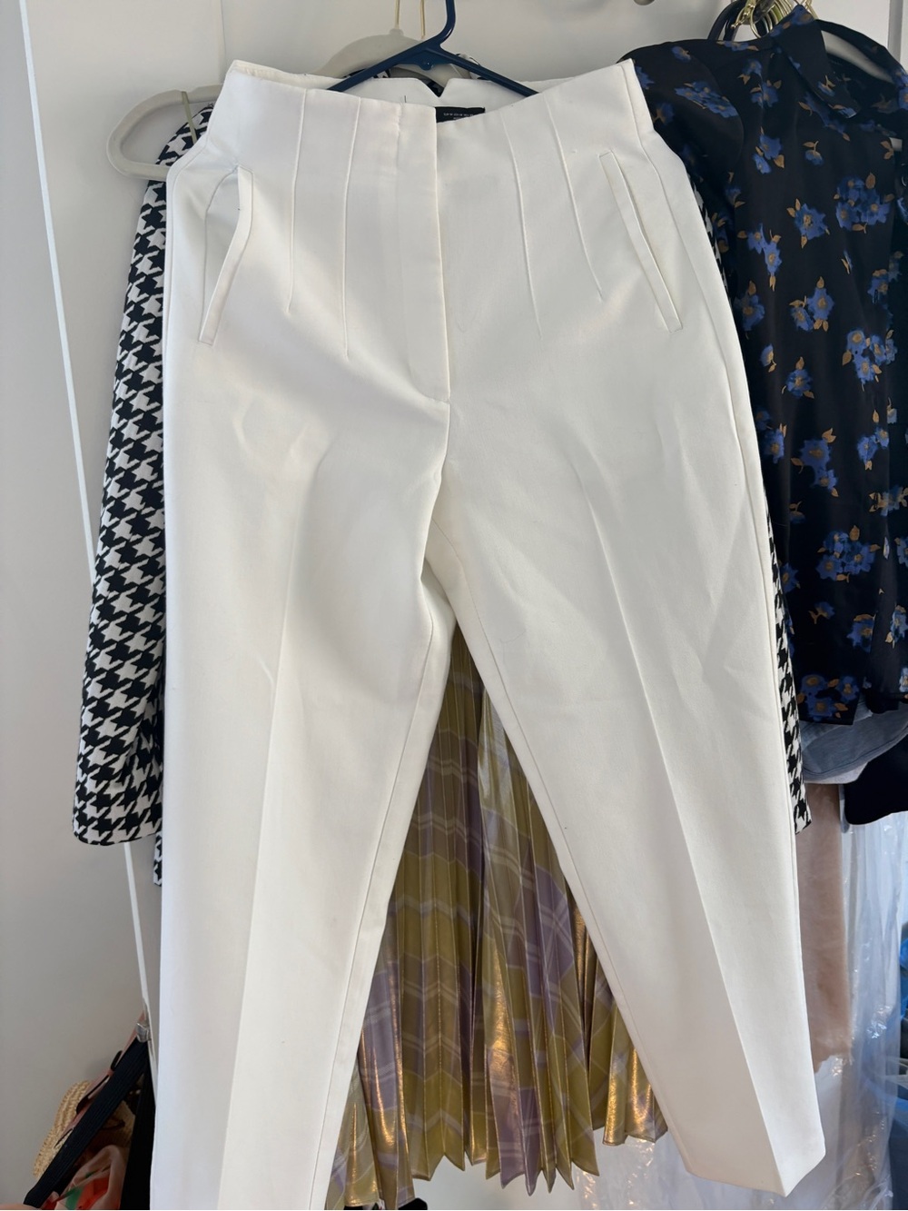 Zara Ivory High-Waist Tailored Trousers